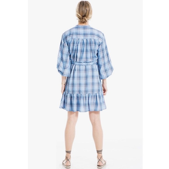 Max Studio Yarn Dye Bubble Sleeve Plaid Tier Dress - Picture 2 of 6